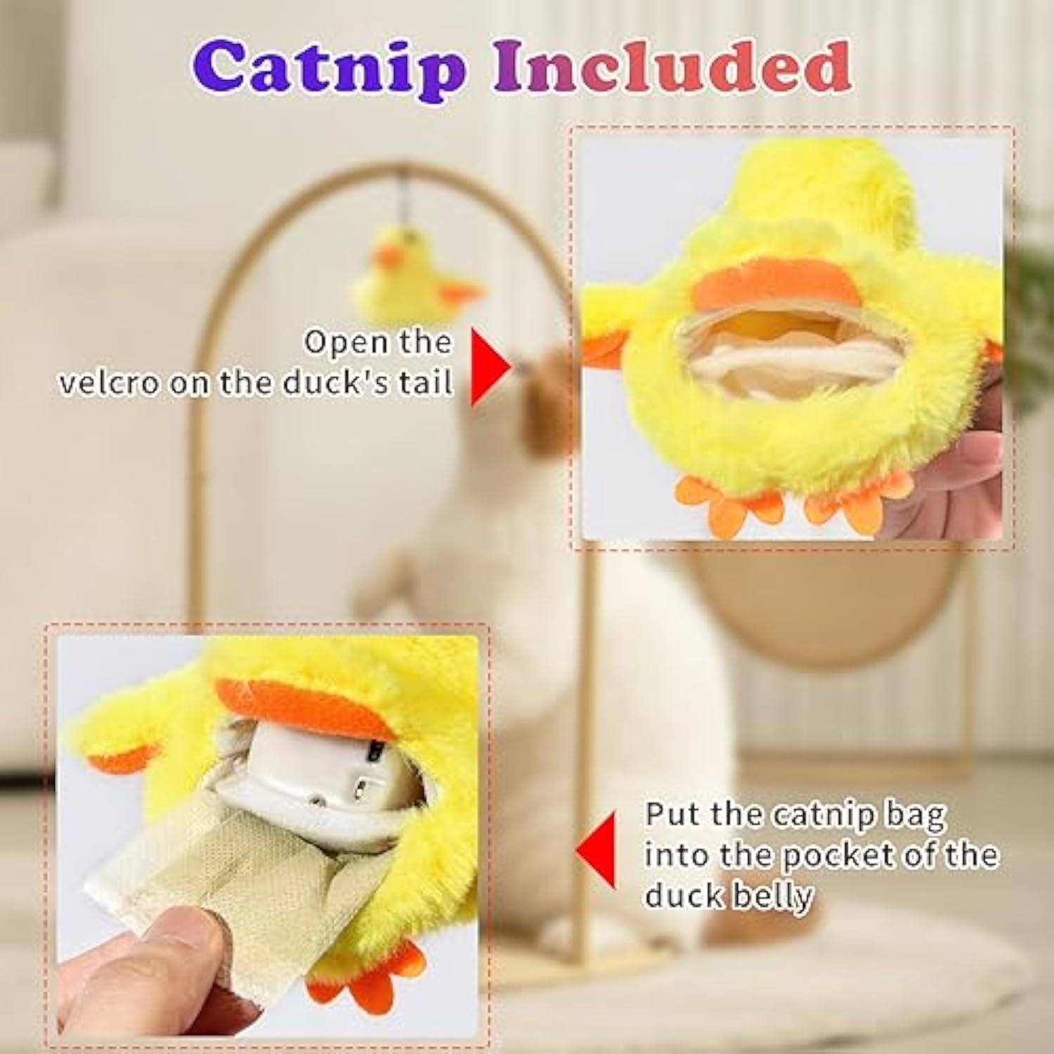 Cat Catnip Toys Beating Wings Duck Rechargeable Lifelike Quack ChirpingTouch Activated Kitten Toy Interactive Cat