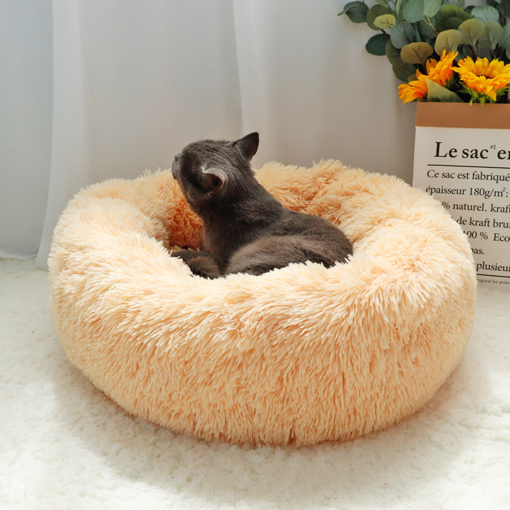 Pet Dog Bed Warm Fleece Round Dog Kennel House