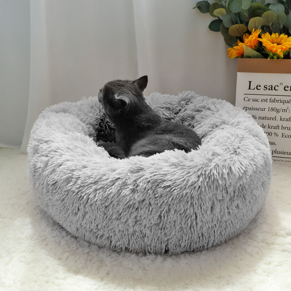 Pet Dog Bed Warm Fleece Round Dog Kennel House