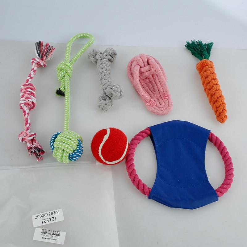 7 Pcs Interactive Dog Toy Kit Cotton Rope Ball Chew Flying Disc Toys