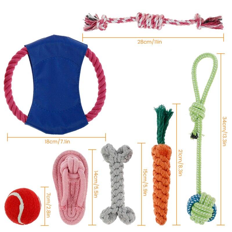 7 Pcs Interactive Dog Toy Kit Cotton Rope Ball Chew Flying Disc Toys