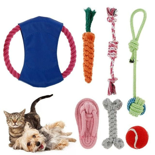 7 Pcs Interactive Dog Toy Kit Cotton Rope Ball Chew Flying Disc Toys