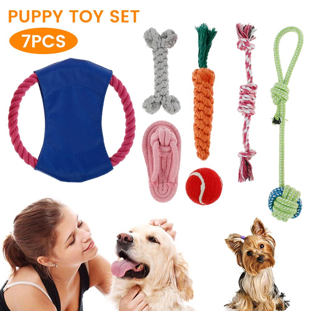 7 Pcs Interactive Dog Toy Kit Cotton Rope Ball Chew Flying Disc Toys